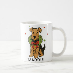 Airedale Terrier Kerstkrans & Rode Strik Koffiemok