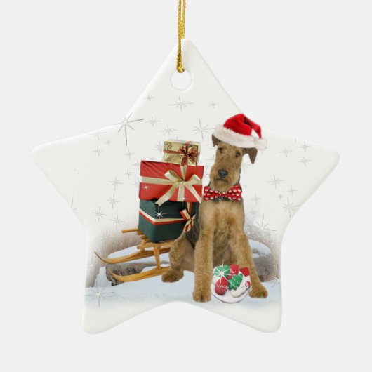 Airedale Terrier Kerstmis Keramisch Ornament (Voorkant)