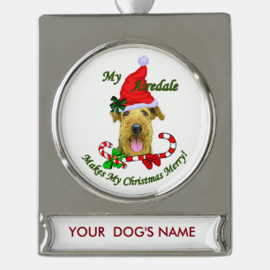 Airedale Terrier Kerstmis op maat Verzilverd Banner Ornament