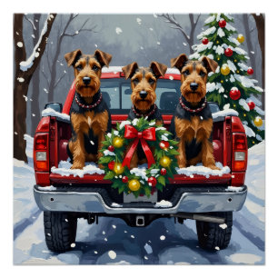 Airedale Terrier Kerstmis Rode Truck Vakantie Perfect Poster