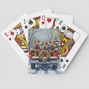 Airedale Terrier Kerstmis Rode Truck Vakantie Pokerkaarten