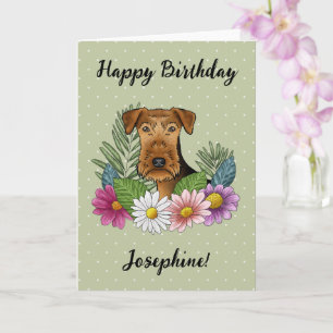 Airedale Terrier Kleurrijke Bloemrijke Gelukkige V Kaart