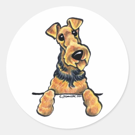 Airedale Terrier Line Art Ronde Sticker (Voorkant)