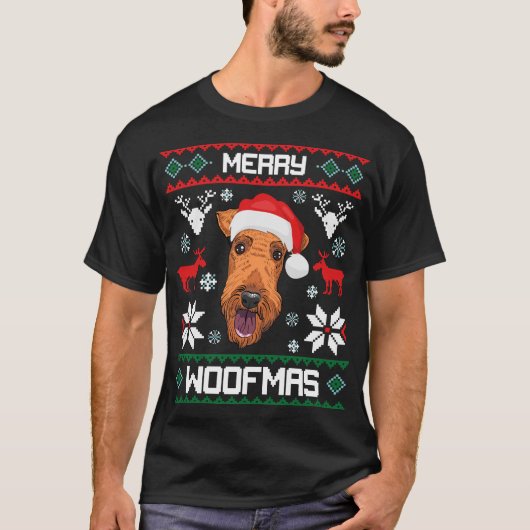 Airedale Terrier Merry Woofmas Noël T-shirt (Devant)
