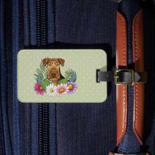 Airedale Terrier met kleurrijke bloemen en tekst Bagagelabel