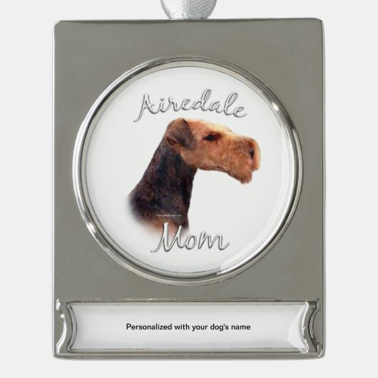Airedale Terriër Moeder 2 Verzilverd Banner Ornament (Voorkant)