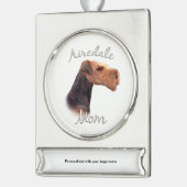 Airedale Terriër Moeder 2 Verzilverd Banner Ornament (Links)