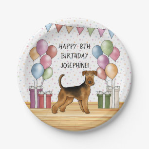 Airedale Terrier Mooie Hond Pastel Gelukkige Verja Papieren Bordje