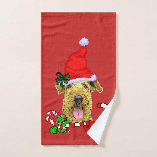 Airedale Terrier Noël (Serviette à main)