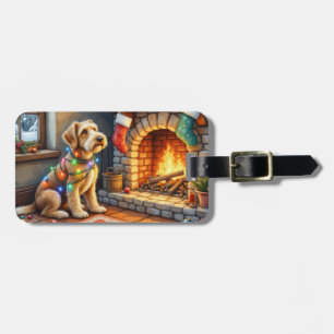 Airedale Terrier Openhaard Kerstlichten Bagagelabel