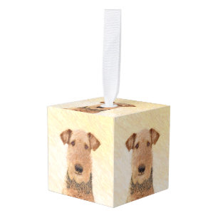 Airedale Terrier Painting - Cute Original Art Kubus Ornament