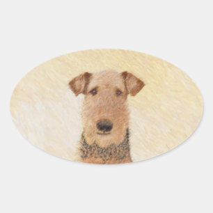 Airedale Terrier Painting - Cute Original Art Ovale Sticker