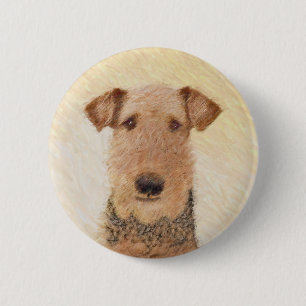 Airedale Terrier Painting - Cute Original Art Ronde Button 5,7 Cm