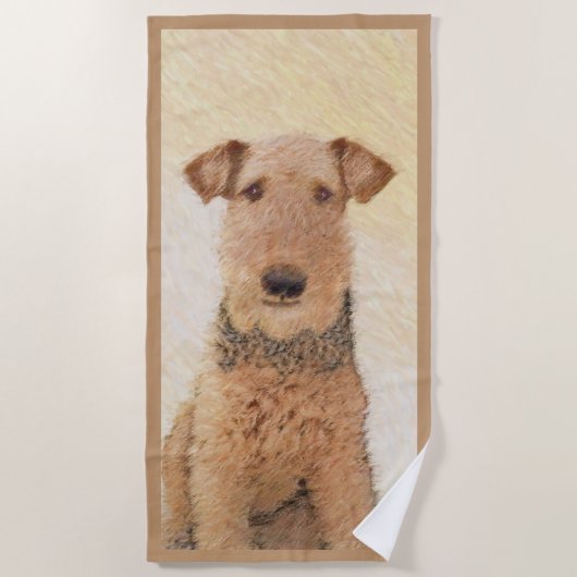 Airedale Terrier Painting - Cute Original Art Strandlaken (Voorkant)
