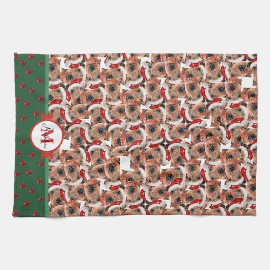 Airedale Terrier Pattern Monogram kersthond Theedoek (Horizontaal)