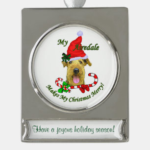 Airedale Terrier Personalized Kerstmis Verzilverd Banner Ornament