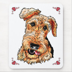 Airedale Terrier Pink Hearts Valentijnsdag Muismat
