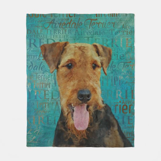 Airedale Terrier-portret over Word Art Fleece Deken (Voorkant)