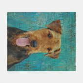 Airedale Terrier-portret over Word Art Fleece Deken (Voorkant (Horizontaal))
