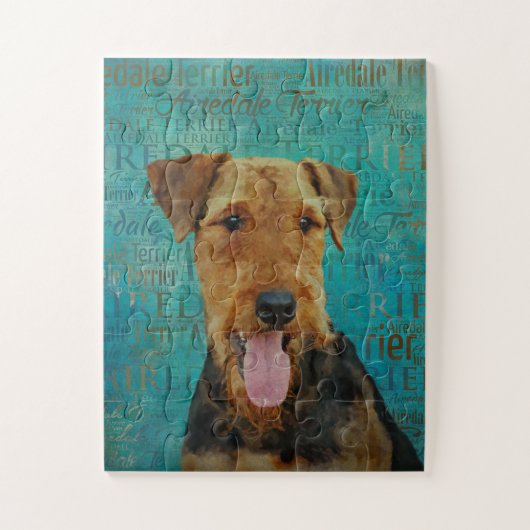 Airedale Terrier-portret over Word Art Legpuzzel (Verticaal)