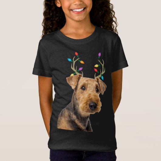 Airedale Terrier Rendier Kersthond T-shirt (Voorkant)