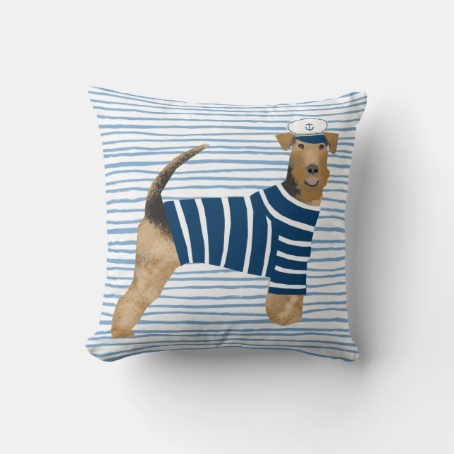 Airedale Terrier Sailor Nautical Dog Kussen (Voorkant)