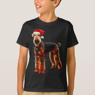 Airedale Terrier Santa Hat Christmas Lights Dog Ow T-shirt