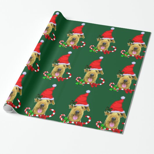 Airedale Terrier Santa Hoed Kerstmis Cadeaupapier (Uitgerold)