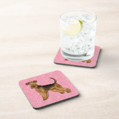 Airedale Terrier Schattige Cartoon Dog met roze ha Bier Onderzetter (Rechterzijde)