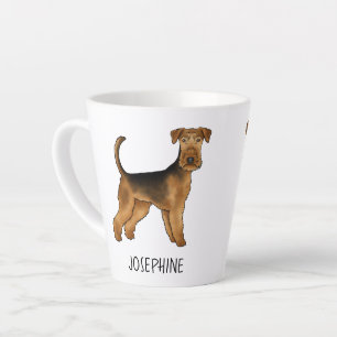 Airedale Terrier Schattige Cartoon Hond en Aangepa Latte Mok