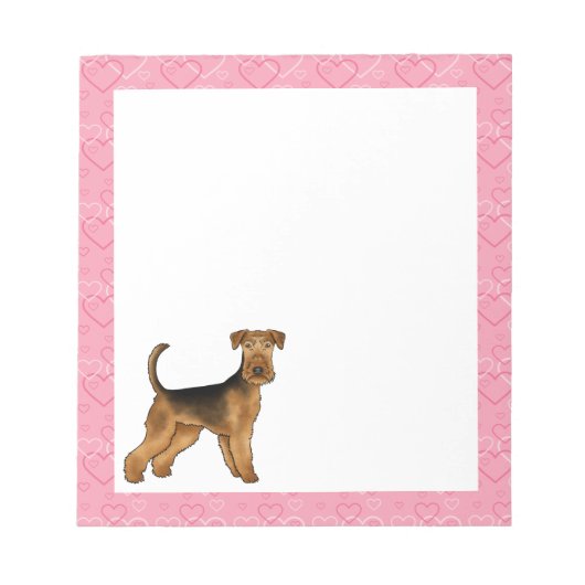Airedale Terrier Schattige Cartoon Hond Met Roze H Notitieblok (Voorkant)