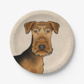 Airedale Terrier Schattige Cartoon Hondenhoofd op Papieren Bordje (Voorkant)