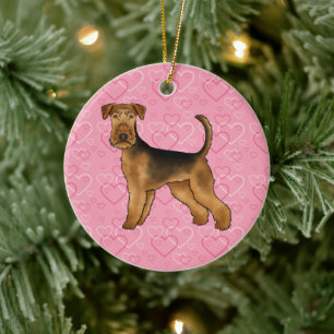 Airedale Terrier Schattige Hond Liefde En Hartjes Keramisch Ornament