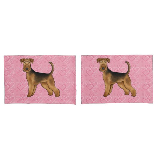 Airedale Terrier Schattige Hondenliefde Met Roze H Kussensloop (Voorkant-Set)