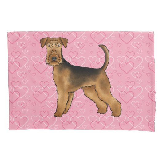 Airedale Terrier Schattige Hondenliefde Met Roze H Kussensloop (Voorkant-Links)
