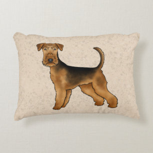 Airedale Terrier Schattigee Cartoon Dog op Beige Accent Kussen