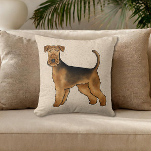 Airedale Terrier Schattigee Cartoon Dog op Beige Kussen