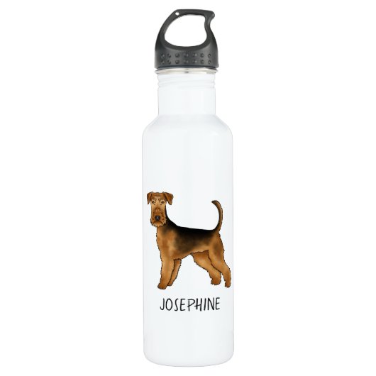 Airedale Terrier Schattigee cartoon hond en aangep Waterfles (Voorkant)