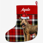 Airedale Terrier Schattigee hond Plaid Christmas S Grote Kerstsok (Achterkant)