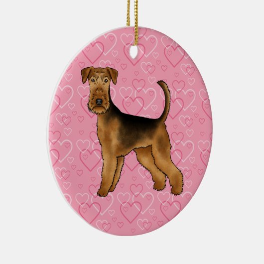 Airedale Terrier Schattigee hondenliefde en harten Keramisch Ornament (Rechts)