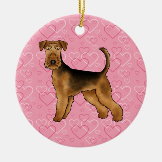 Airedale Terrier Schattigee hondenliefde en harten Keramisch Ornament (Voorkant)