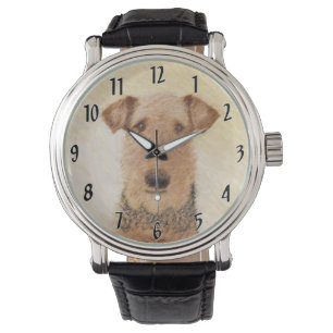 Airedale Terrier Schilderij - Mooie Originele Kuns Horloge