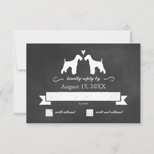 Airedale Terrier Silhouettes Wedding RSVP Reactie Kaartje (Voorkant)