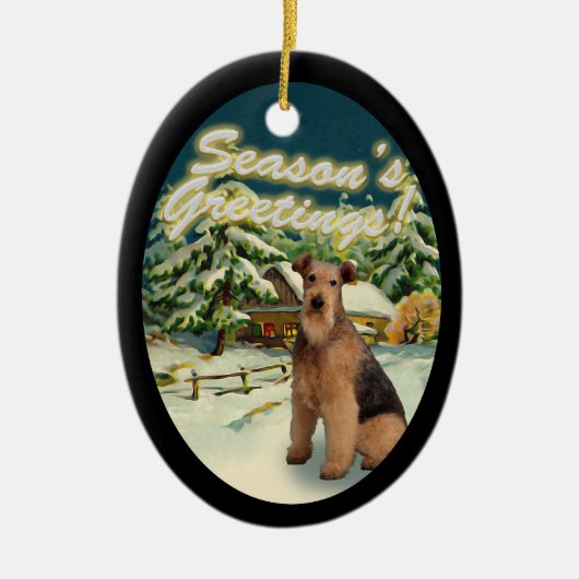 Airedale Terrier Sneeuwcabine Kerstversiering Keramisch Ornament (Voorkant)