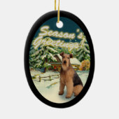 Airedale Terrier Sneeuwcabine Kerstversiering Keramisch Ornament (Achterkant)