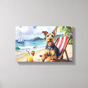 Airedale Terrier Strand Scene Canvas Afdruk