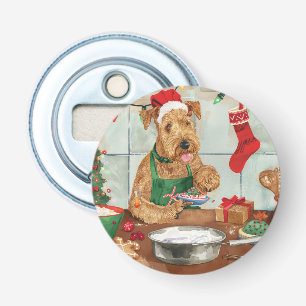 Airedale Terrier Vakantie Bakken: Festive Kerstmis Button Flesopener