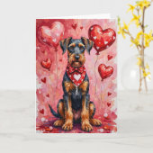Airedale Terrier Valentine’s Day Dog with Hearts Kaart (Gele Bloem)