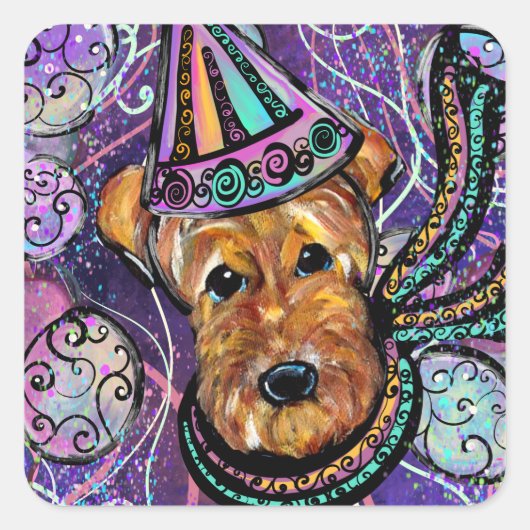 AIREDALE TERRIER VIERKANTE STICKER (Voorkant)