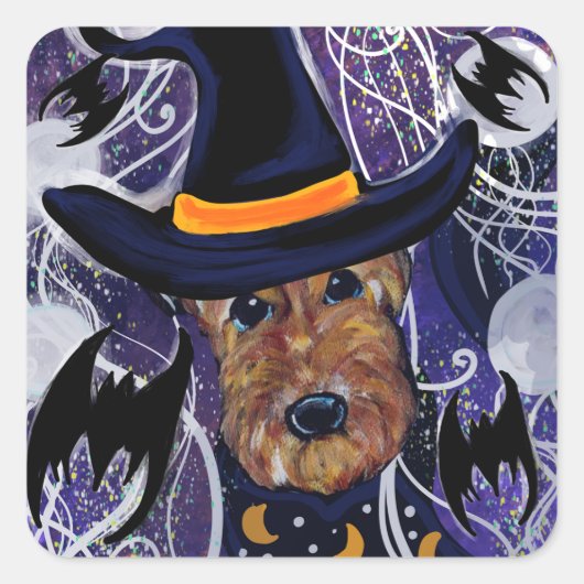 AIREDALE TERRIER VIERKANTE STICKER (Voorkant)